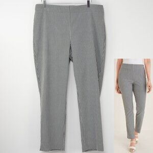 Chicos So Slimming Brigitte Railroad-Striped Slim Ankle Pants Blue White Size 16